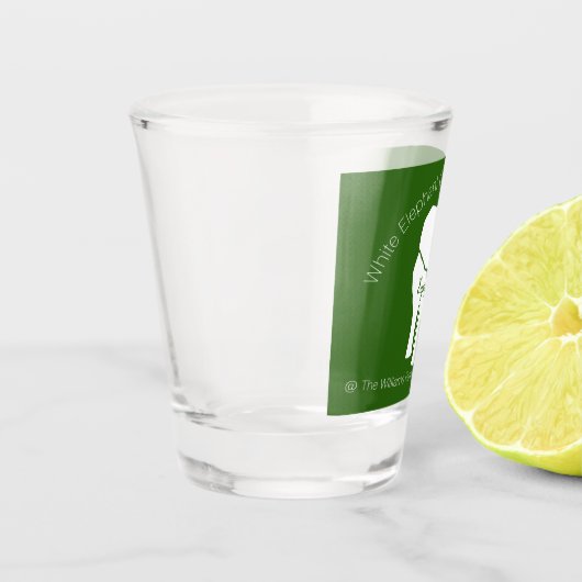White Elephant on Green Background Custom Text Shot Glas (Links)