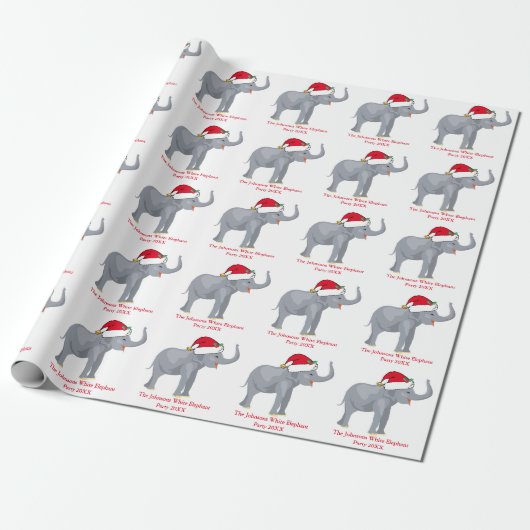 White Elephant Party Cute Persoonlijke Kerstmis Cadeaupapier (Uitgerold)