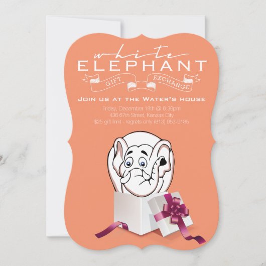 White Elephant Party Invitation | Aangepaste kleur Kaart (Voorkant)