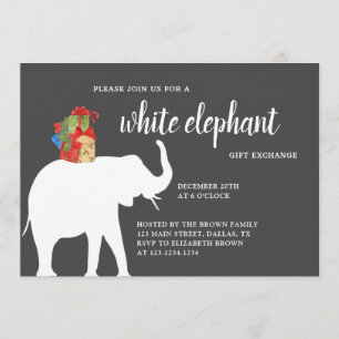 White Elephant Party Invitation, Gift Exchange Kaart
