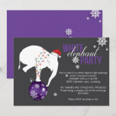 White Elephant Party Invitation | Paars/grijs Kaart (Voorkant / Achterkant)