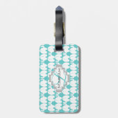 White Elephant Pattern Aqua Monogram Bagagelabel (Achterkant verticaal)