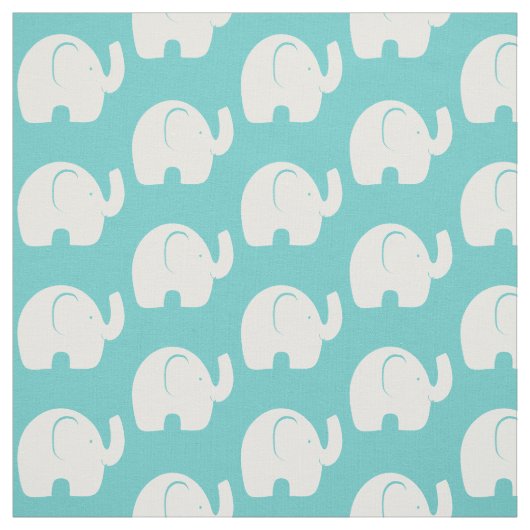 White Elephant Pattern Aqua Stof (Swatch)