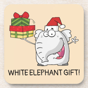 White Elephant Santa Hat Gifts Cartoon Bier Onderzetter