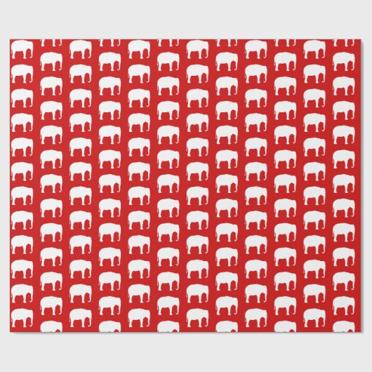 White Elephant Silhouettes Pattern Red en White Cadeaupapier (Vlak)