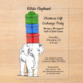 White Elephant Stacked Gift Exchange Party Acryl Uitnodigingen (Voorkant)
