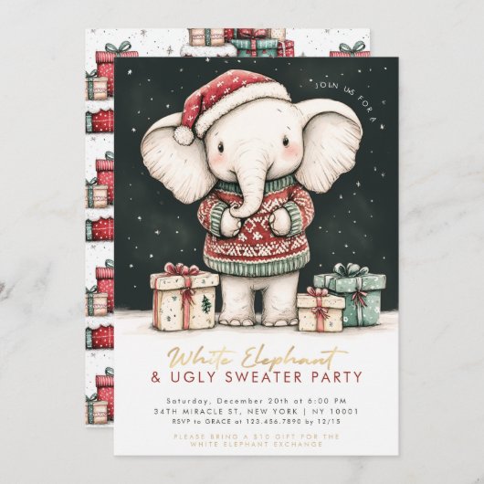 White Elephant Ugly Sweater Party Invitation Kaart (Voorkant / Achterkant)