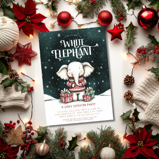 White Elephant Ugly Sweater Party Invitation Kaart