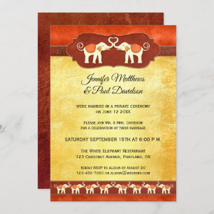 White Elephants Indian Post Wedding Invitation Kaart