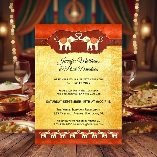 White Elephants Indian Post Wedding Invitation Kaart