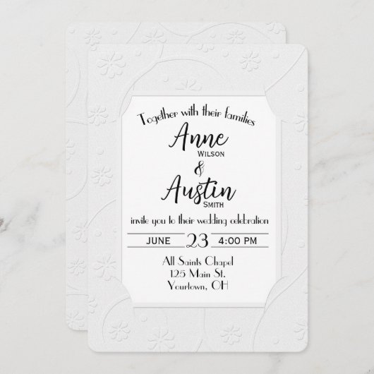 White Embossed Wedding Invite Kaart (Voorkant / Achterkant)