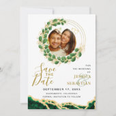 White Emerald Green & Gold Add QR Code Foto Save The Date (Voorkant)