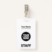 White Employee Name Business Logo Personeel Label Badge (Voorkant met clip)