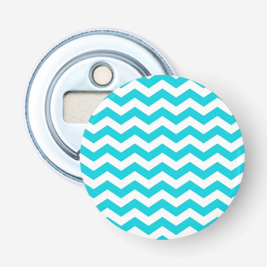 White en Aqua Zig Zag Pattern Button Flesopener (Voorkant)