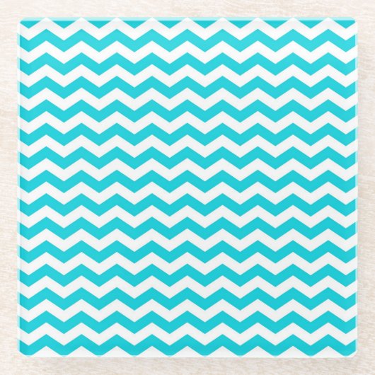 White en Aqua Zig Zag Pattern Glazen Onderzetter (Voorkant)