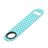 White en Aqua Zig Zag Pattern Speed Flessenopener (Voorkant Gekanteld)