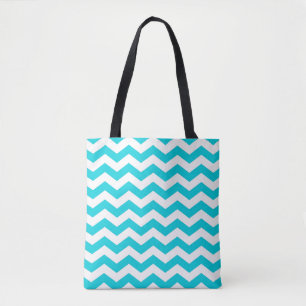 White en Aqua Zig Zag Pattern Tote Bag