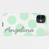 White en Big Pastel Mint Green Polka Dot Pattern iPhone Hoesje (Achterkant horizontaal)