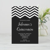 White en Black Chevron Trim Quinceañera Birthday Kaart (Staand voorkant)