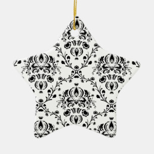 White en Black Damask Keramisch Ornament