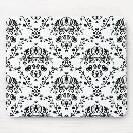 White en Black Damask Muismat (Voorkant)