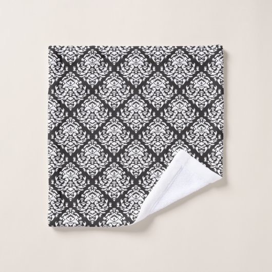White en Black Damask Pattern Bad Handdoek (Wasdoekje)