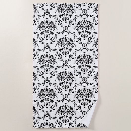 White en Black Damask Strandlaken (Voorkant)