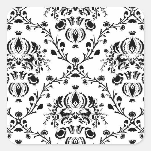 White en Black Damask Vierkante Sticker (Voorkant)