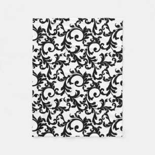 White en Black Elegant Damask Print Fleece Deken