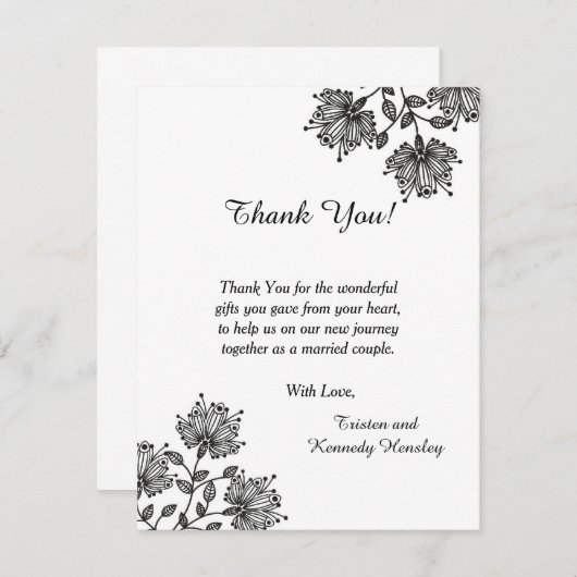 White en Black Floral 4x5 flat-panelbeeldscherm Bedankkaart (Voorkant / Achterkant)