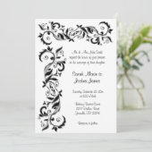 White en Black Floral Scroll Wedding Kaart (Staand voorkant)