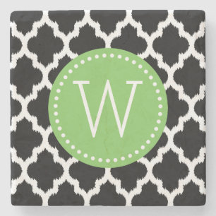 White en Black Ikat Quatrefoil Patroon 4 Stenen Onderzetter