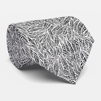 White en Black Leaves Pattern Stropdas