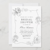 White en Black Modern Floral Invitation Kaart (Voorkant)