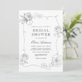 White en Black Modern Floral Invitation Kaart (Staand voorkant)