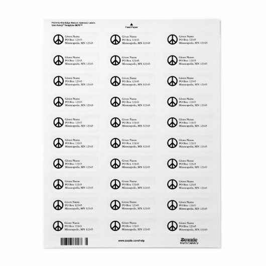 White en Black Peace Symbol Etiket (Full Sheet)