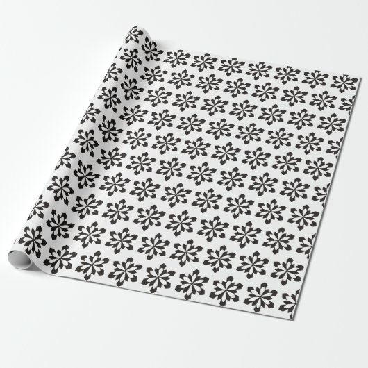 White en Black Snowflake Pattern Cadeaupapier (Uitgerold)