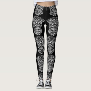 White en Black Tiki Mask Leggings