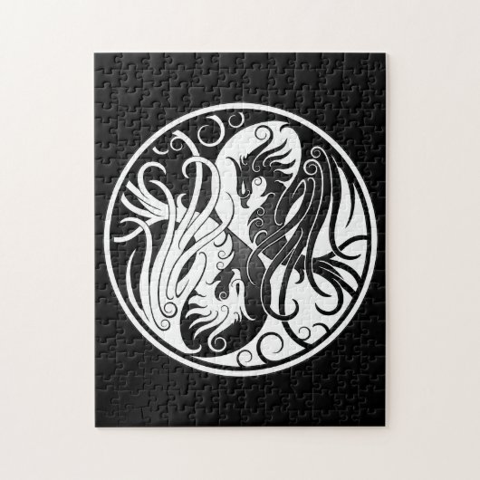 White en Black Yin Yang Phoenix Legpuzzel (Verticaal)