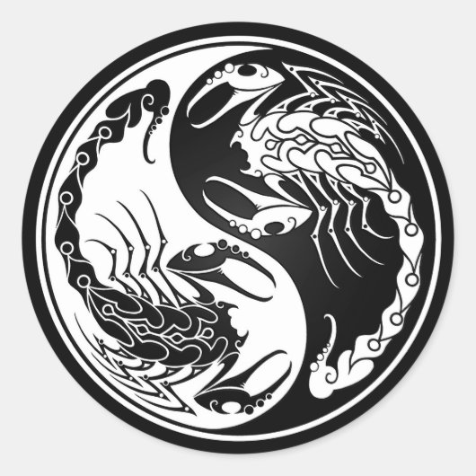 White en Black Yin Yang Scorpions Ronde Sticker (Voorkant)