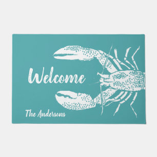 White en Blauwgroen Blue Lobster op maat Deurmat