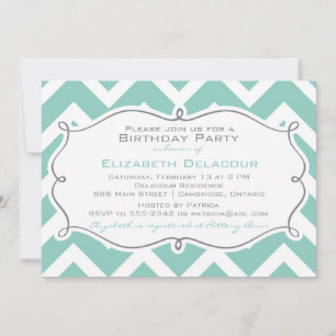 White en Blue Chevron Modern Birthday Invitation Kaart