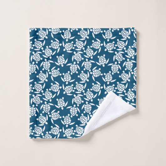 White en Blue Coastal Style Turtle Pattern Bad Handdoek (Wasdoekje)