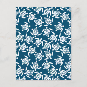 White en Blue Coastal Style Turtle Pattern Briefkaart