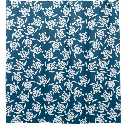 White en Blue Coastal Style Turtle Pattern Douchegordijn (Voorkant)