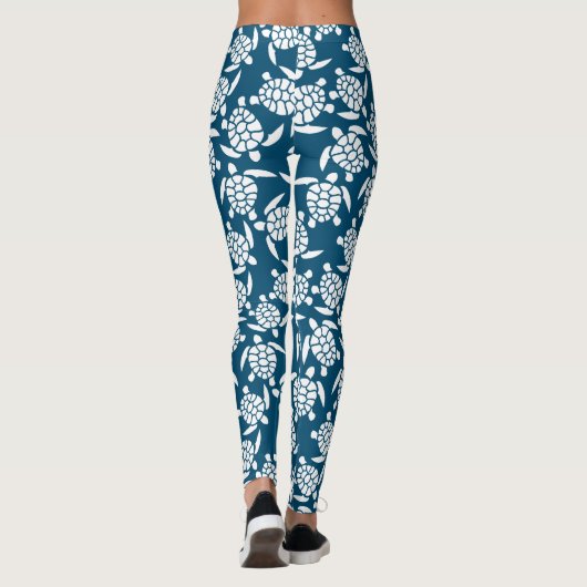 White en Blue Coastal Style Turtle Pattern Leggings (Achterkant)