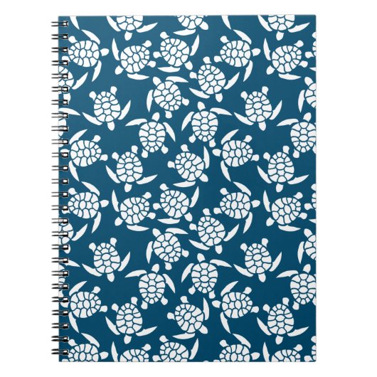 White en Blue Coastal Style Turtle Pattern Notitieboek (Voorkant)