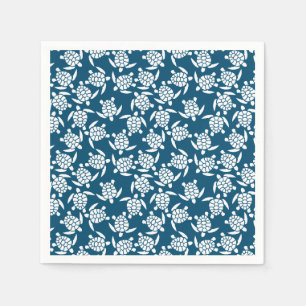 White en Blue Coastal Style Turtle Pattern Servet