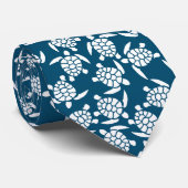 White en Blue Coastal Style Turtle Pattern Stropdas (Opgerold)