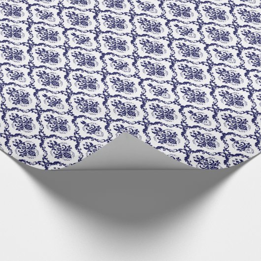 White en Blue Floral Damashen 4-patroon Cadeaupapier (Hoek)